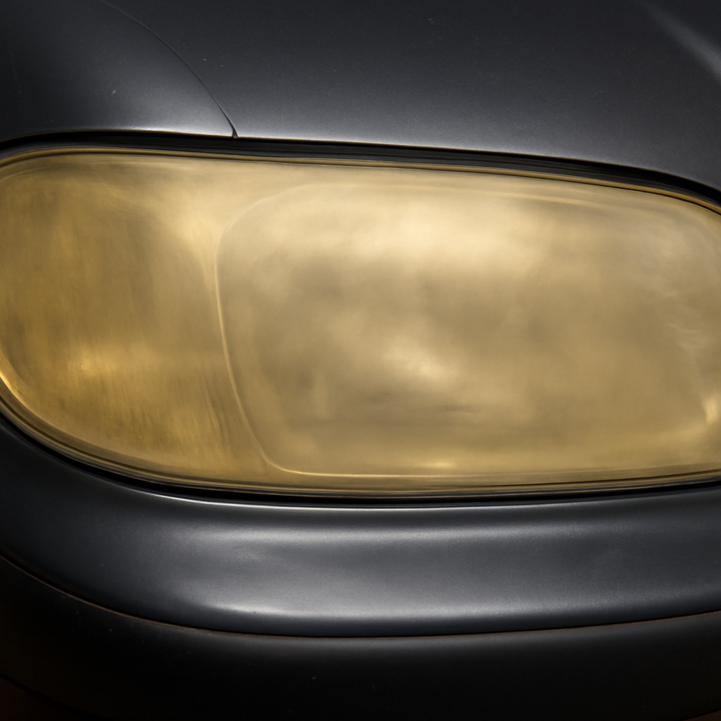 Headlight before restoration — yellowed lens
